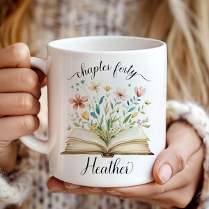Personalized Birthday Mug, Custom Book Lovers 40th Birthday Gift, Chapter 40,45,50,55,60 Custom Name Mug, Birthday Gift for Her , Womens mug