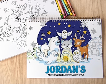 Personalized Arctic Winter Coloring Book, Kids Color Books With Name,  Stocking Stuffers Party Favor Gift, Boys & Girls Christmas Coloring