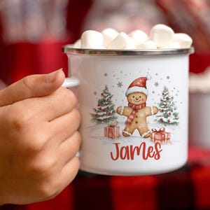 Personalized Christmas Mug , Custom Gingerbread Cocoa Mugs, Christmas Mugs for Kids, Custom Camper Mug with your Name, Stainless Steel Mugs