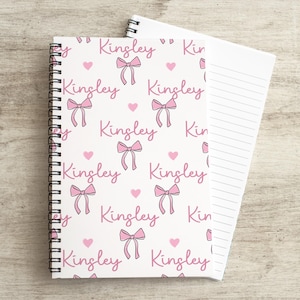 Girls Custom Notebook, Personalized Journal, Pink Coquette Bows Notebook, Spiral Notebooks, Blank Lined, Girls Sketchbook, gratitude journal
