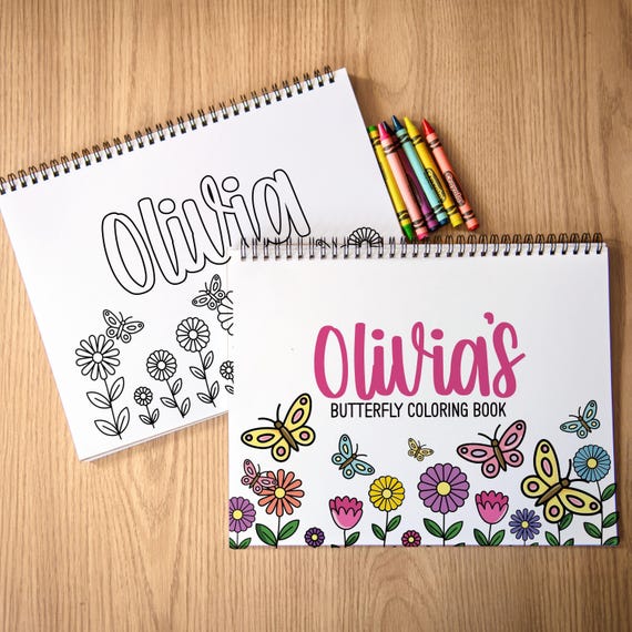 Girls Personalized Butterfly Coloring Book, Custom Kids Coloring Books With Name,  Stocking Stuffers, Party Favor gift, Childrens name Books