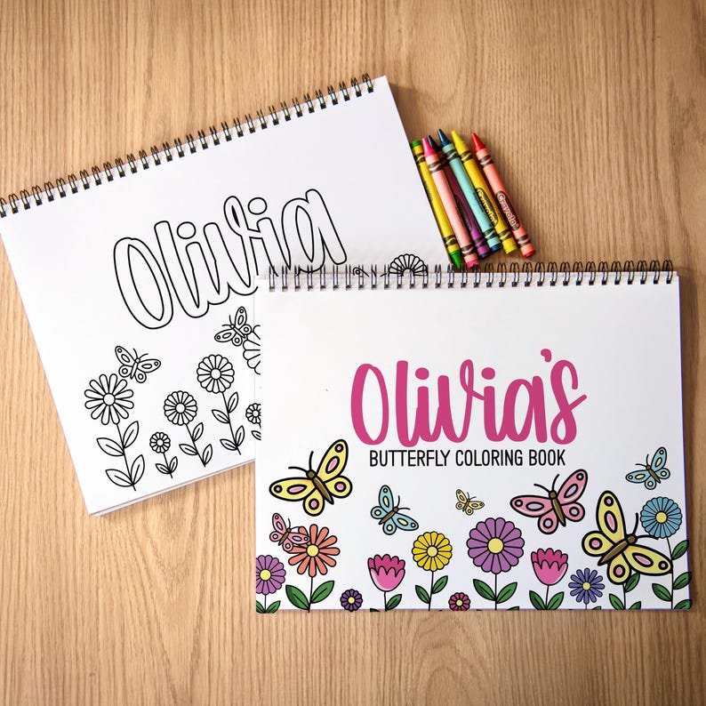 Girls Personalized Butterfly Coloring Book, Custom Kids Coloring Books With Name, Stocking Stuffers, Party Favor gift, Childrens name Books 画像 1