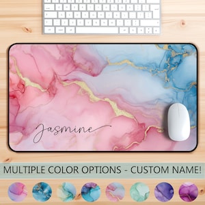 Tapis de souris personnalisé avec nom, grands tapis de bureau modernes, clavier gaming coloré, décoration de bureau moderne E
