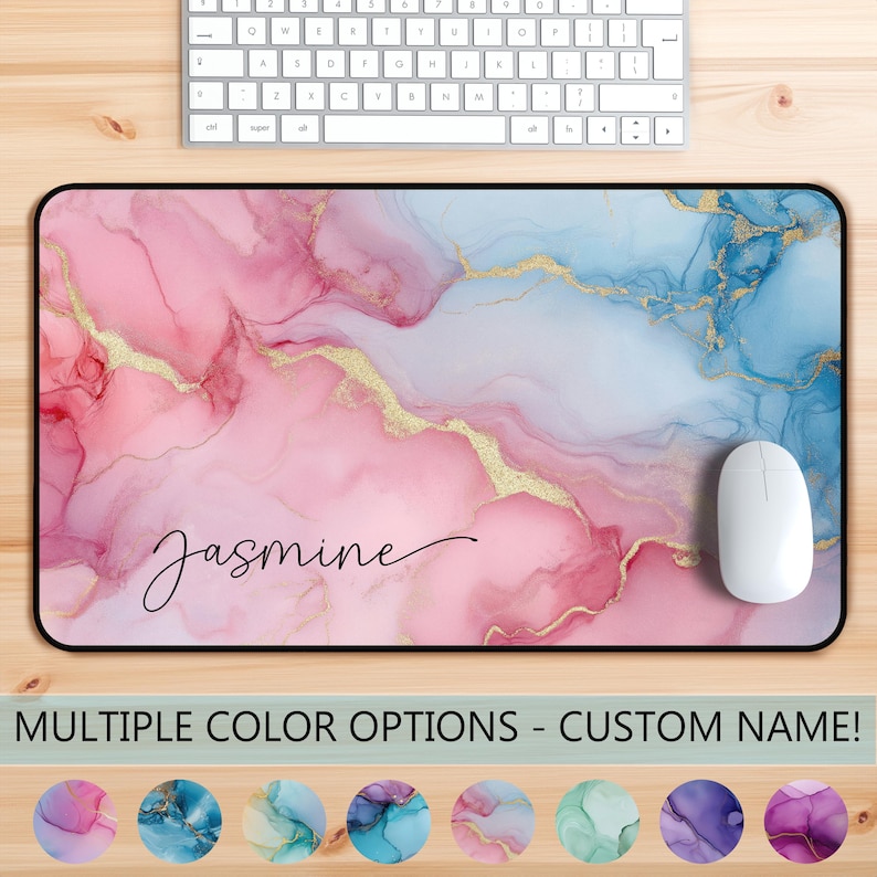 Tapis de souris personnalisé avec nom, grands tapis de bureau modernes, clavier gaming coloré, décoration de bureau moderne E