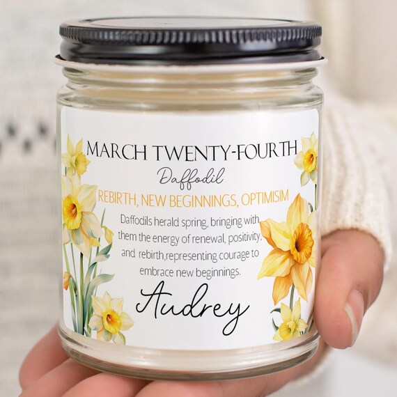 Personalized Birth Flower Candle, Birthdate Candle Gifts for Her, Custom Birthflower Month Gift, Candle with Name, March Birthday Gifts