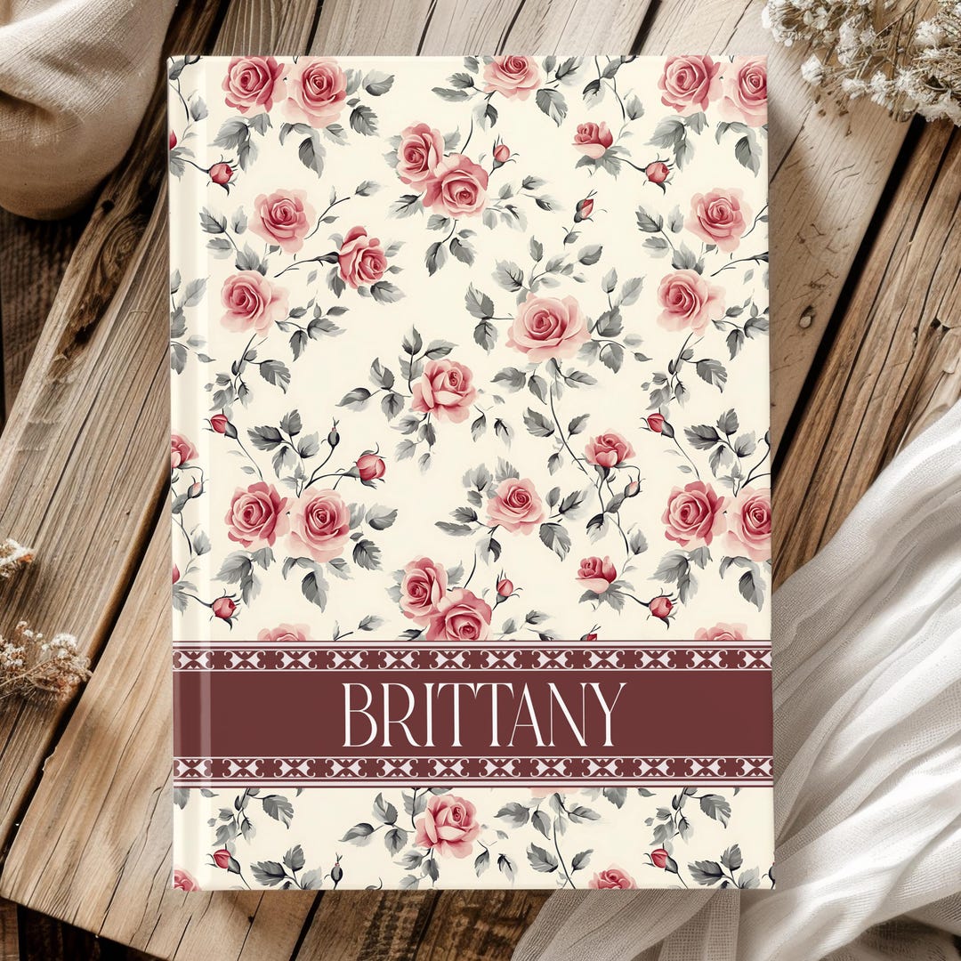 Personalized Rose Toile Journal, Custom Name Floral Hardcover Notebook ...