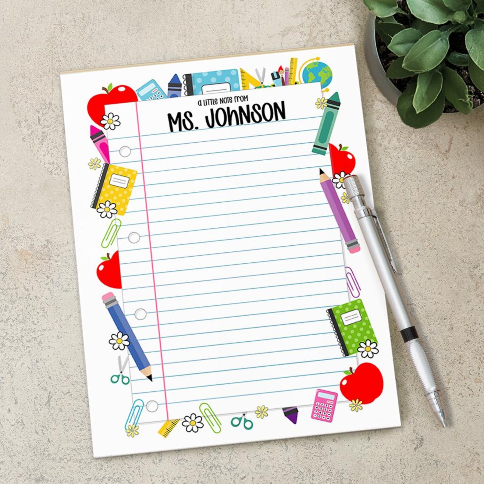 Custom Teacher Notepads Personalized Teacher Note Pad, Custom Name Stationery, Classroom ...