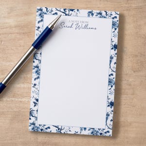 Personalized Notepad, Custom  Name Notepads, Blue White Floral Blue Chinoiserie Stationery, Gifts for Her, gift for teachers, gift for mom
