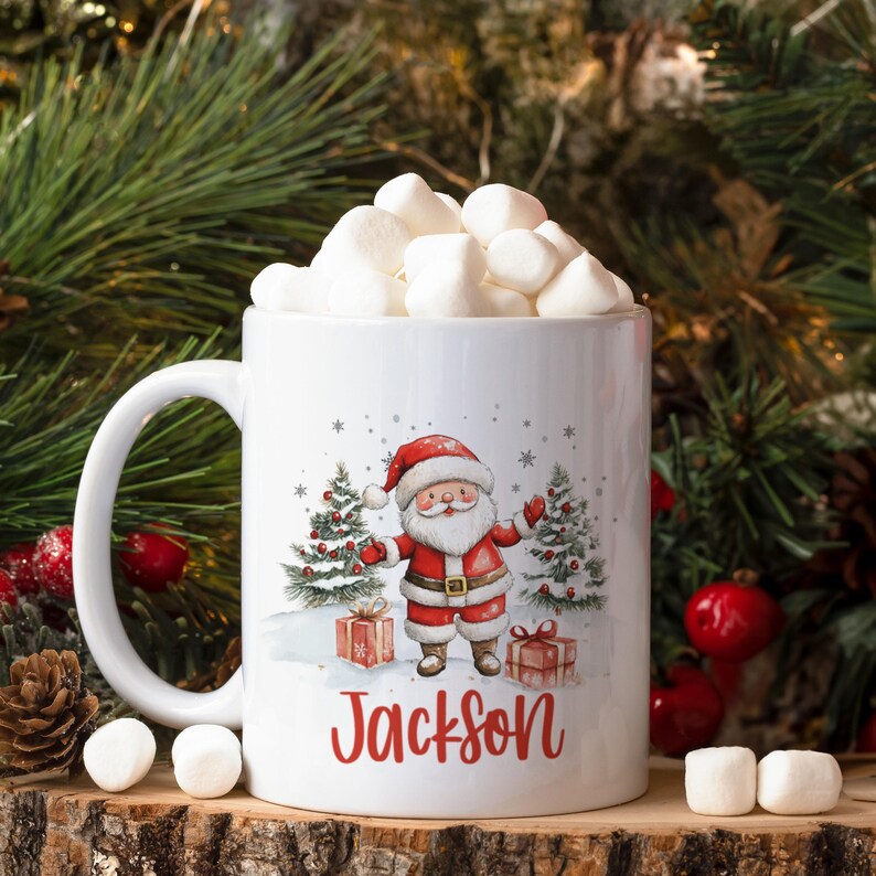 Personalized Christmas Mug , Custom Santa Cocoa Mugs, Christmas Mugs for Kids, Custom Camper Mug with your Name, Stainless Steel Coffee Mug immagine 3