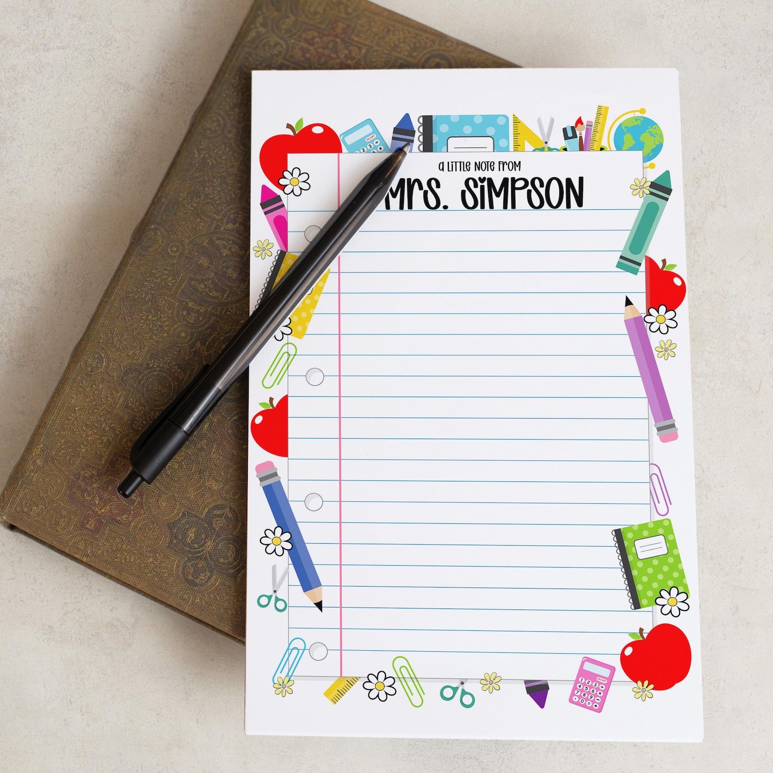 Personalized Teacher Note Pad, Custom Name Stationery, Classroom ...