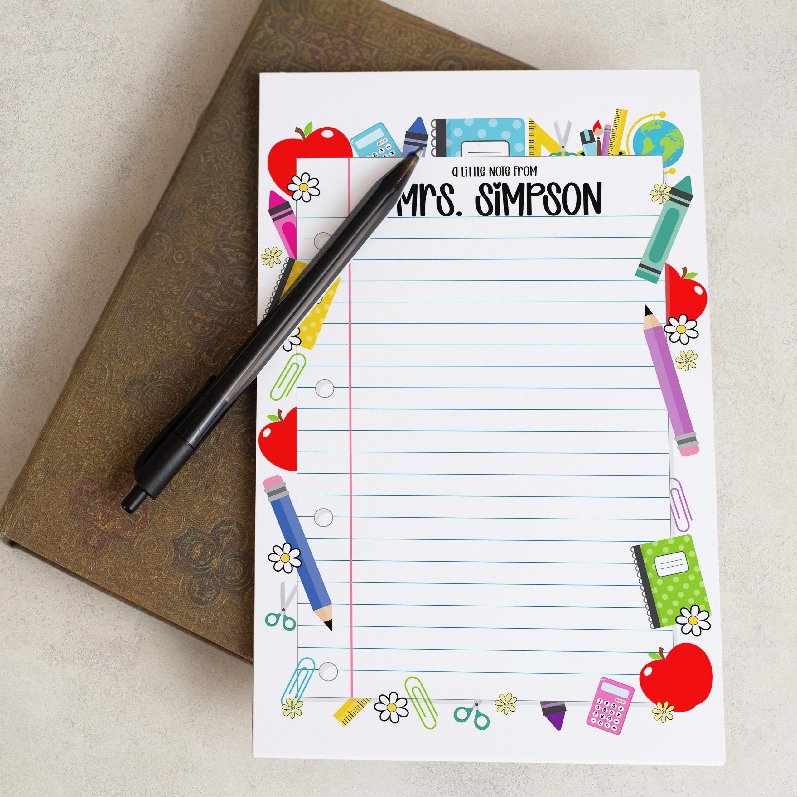Custom Teacher Notepads Personalized Teacher Note Pad, Custom Name Stationery, Classroom ...