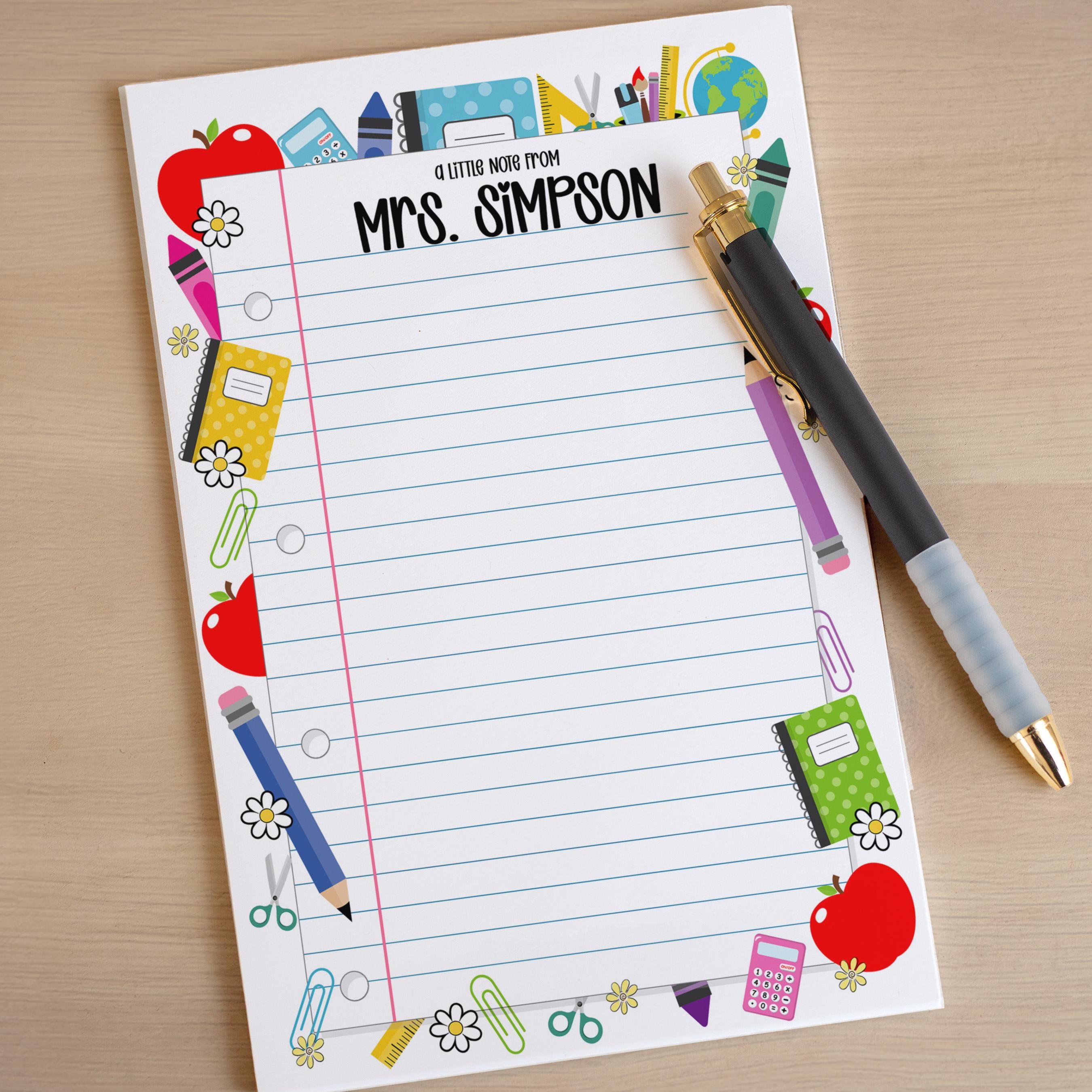 Personalized Teacher Note Pad, Custom Name Stationery, Classroom ...