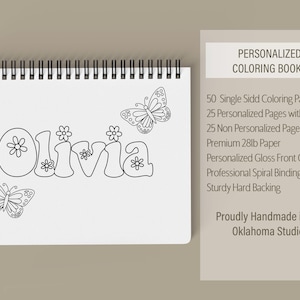 Girls Personalized Butterfly Coloring Book, Custom Kids Coloring Books With Name, Stocking Stuffers, Party Favor gift, Childrens name Books 画像 6