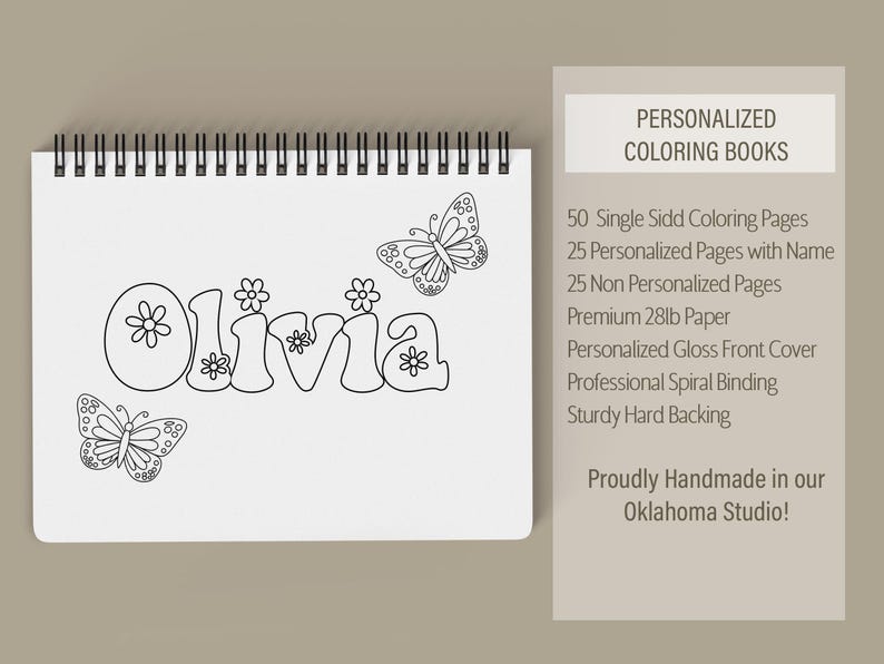 Girls Personalized Butterfly Coloring Book, Custom Kids Coloring Books With Name, Stocking Stuffers, Party Favor gift, Childrens name Books 画像 6