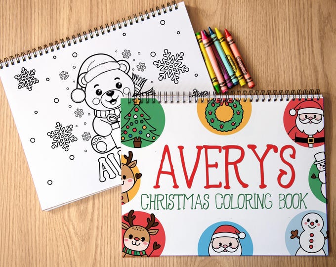Personalized Christmas Coloring Book, Kids Holiday Color Books With Name,  Stocking Stuffers, Party Favor gift, Boys & Girls Color Books