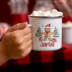 Personalized Christmas Mug , Custom Gingerbread Cocoa Mugs, Christmas Mugs for Kids, Custom Camper Mug with your Name, Stainless Steel Mugs image 3
