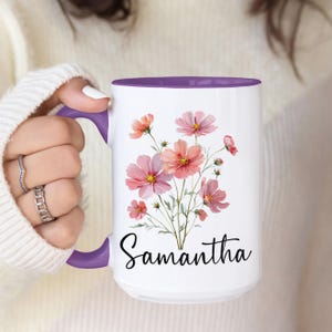 Custom Birth Flower Coffee Mug, Personalized Birthflower Cup with Name, Wildflower Birthday Mugs, December January February Birth Month Gift image 7
