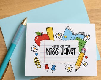 Personalized Teacher Notecards, Custom Note Card Stationery, Classroom Teacher Folded Card Set, Teacher Appreciation Welcome Back to School