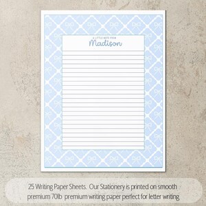 Personalized Stationery Set, Letter Writing Set, Writing Paper for Girls, Blue Coquette Bow Notebook, Notepads, Notecard Set, with Envelopes 画像 4