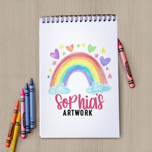 Girls Personalized Sketchbook, Kids Custom Drawing Art Pad Books with Name, Stocking Stuffers, Boys Girls Party Favor gifts, Rainbow Art Pad