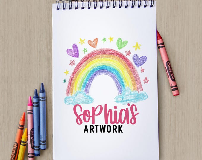 Girls Personalized Sketchbook, Kids Custom Drawing Art Pad Books with Name, Stocking Stuffers, Boys Girls Party Favor gifts, Rainbow Art Pad