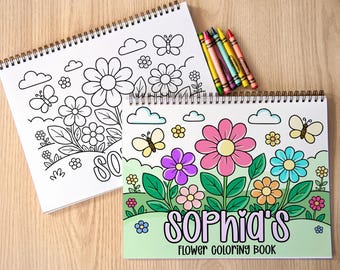 Girls Personalized Flower Coloring Book, Custom Kids Easy Coloring Books With Children's Name, Stocking Stuffers, Party Favor gift,