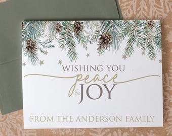 Set of Personalized Christmas Note Cards with Family Name, Christmas Stationery Set, Custom Notecards & Envelopes, Folded Greeting Cards