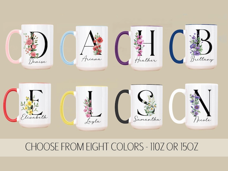 Custom Birth Flower Coffee Mug, Personalized June Birthflower Cup, Monogram Initial Name, Rose Birthday Mugs, Birth Month Gift, Mothers Day Bild 8