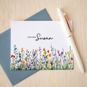 Personalized Note Cards with Name, Set of Wildflower Stationery Cards, Custom Notecards with Envelopes, Floral Thank You Cards Notes, Folded