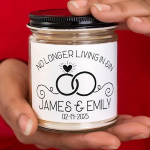 No Longer Living in Sin, Wedding Candle, Wedding Day Just Married Gifts, Funny Personalized Wedding Date Gift for Newlyweds, Anniversary