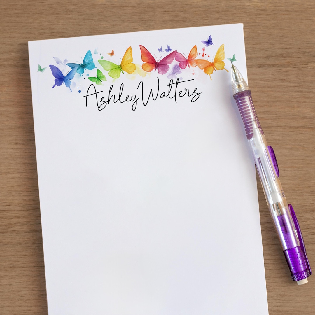 Personalized Notepad, Custom Rainbow Butterfly Name Notepads, Co-worker ...