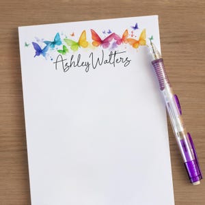 Personalized Notepad, Custom Rainbow Butterfly Name Notepads, Co-Worker Gifts, To Do List, Office Notes, Personalized Stationery Letterhead