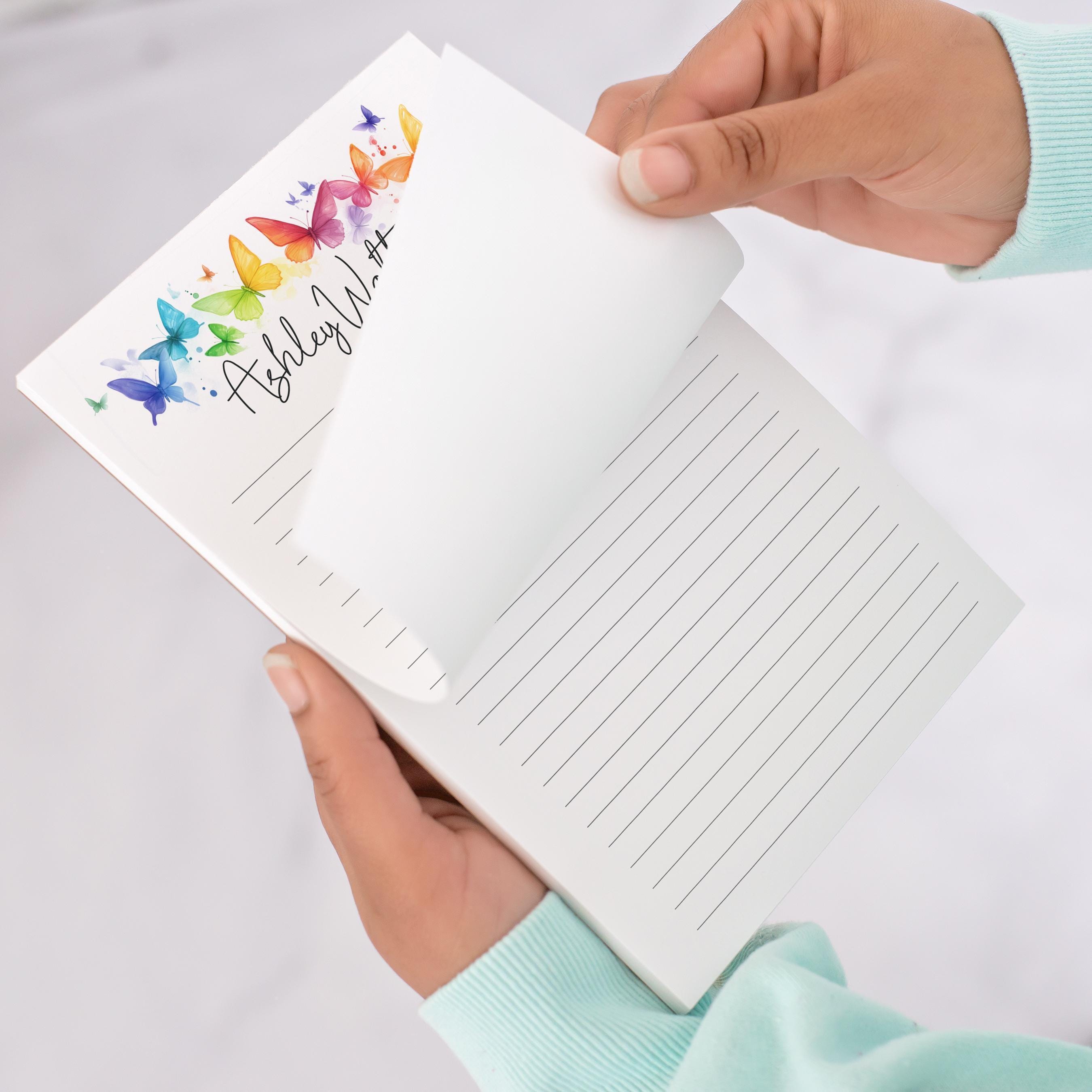 Personalized Notepad, Custom Rainbow Butterfly Name Notepads, Co-worker ...