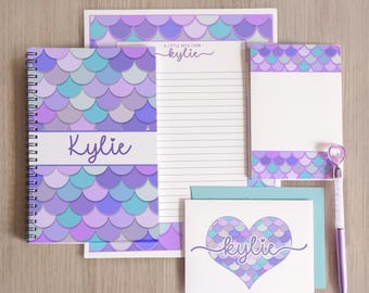 Mermaid Stationery Set, Personalized Kids Letter Writing Set, Writing Paper for Girls, Notebook, Girls Notepads, Notecard Set with Envelopes