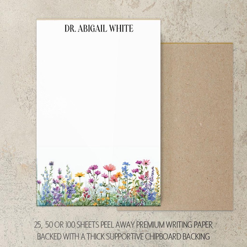 Personalized Flower Notepad, Custom Name Notepads, Floral Garden Note ...