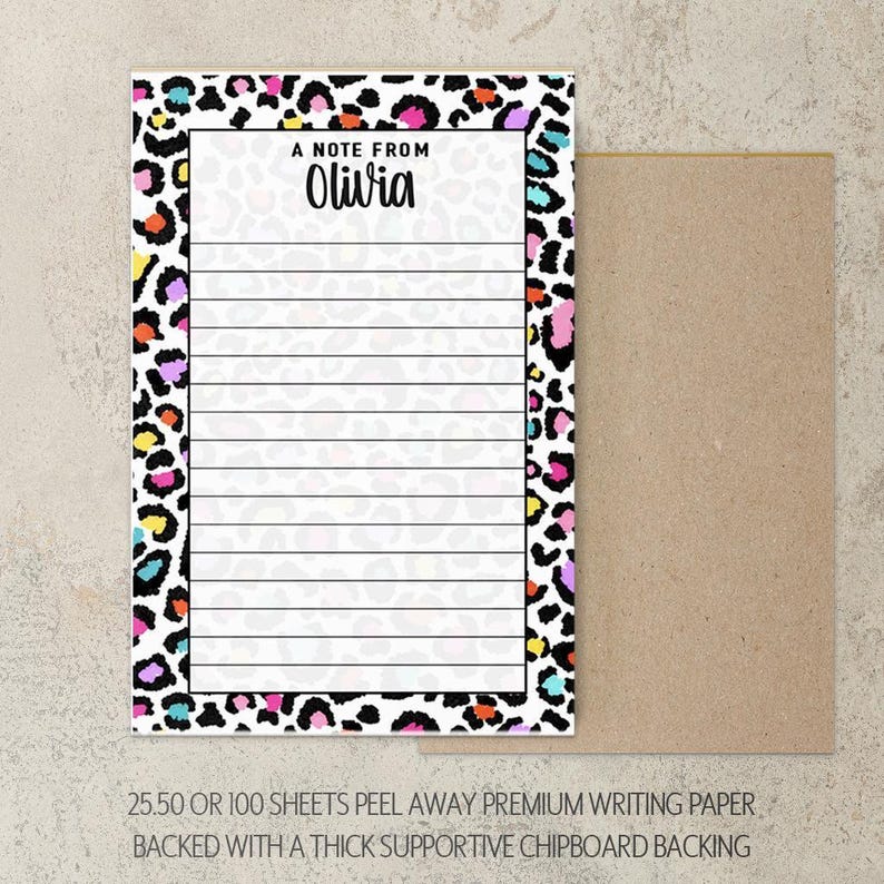 Personalized Notepad, Custom Cheetah Print Name Notepads, Rainbow ...