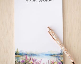 Personalized Notepad, Custom Forest Wildflowers Nature Notepads, Feminine Stationery, Note Pad with Name, Flower Nature Lovers Gift,