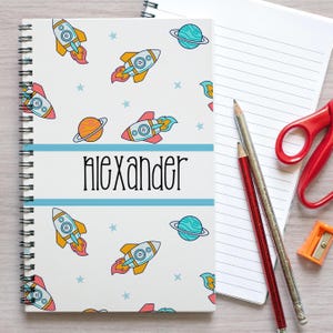 Boys Custom Notebook, Personalized Journal, Custom Space Rocket Spiral Notebook, Writing Notebooks, Kids Custom Name, Girls Custom Notebooks
