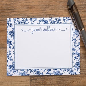 Cartes de correspondance florales personnalisées, cartes de correspondance de papeterie toile chinoiserie bleue, cartes de remerciement plates personnalisées coffret cadeau avec enveloppes
