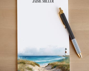 Personalized Notepad, Custom Ocean Nautical Notepads, Beach Lighthouse Sailing Stationery, Note Pad Gift, Mother's Father's Day Gift Idea
