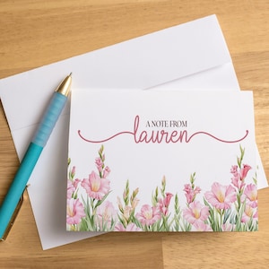Ensemble de cartes de correspondance personnalisées avec nom, ensemble de papeterie de fleurs sauvages, cartes de correspondance personnalisées avec enveloppes, notes de cartes de remerciement florales roses, pliées