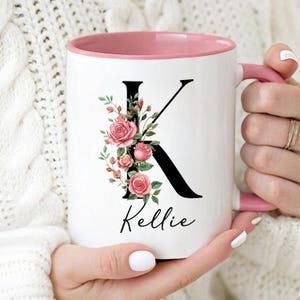 Custom Birth Flower Coffee Mug, Personalized June Birthflower Cup, Monogram Initial  Name, Rose Birthday Mugs, Birth Month Gift, Mothers Day