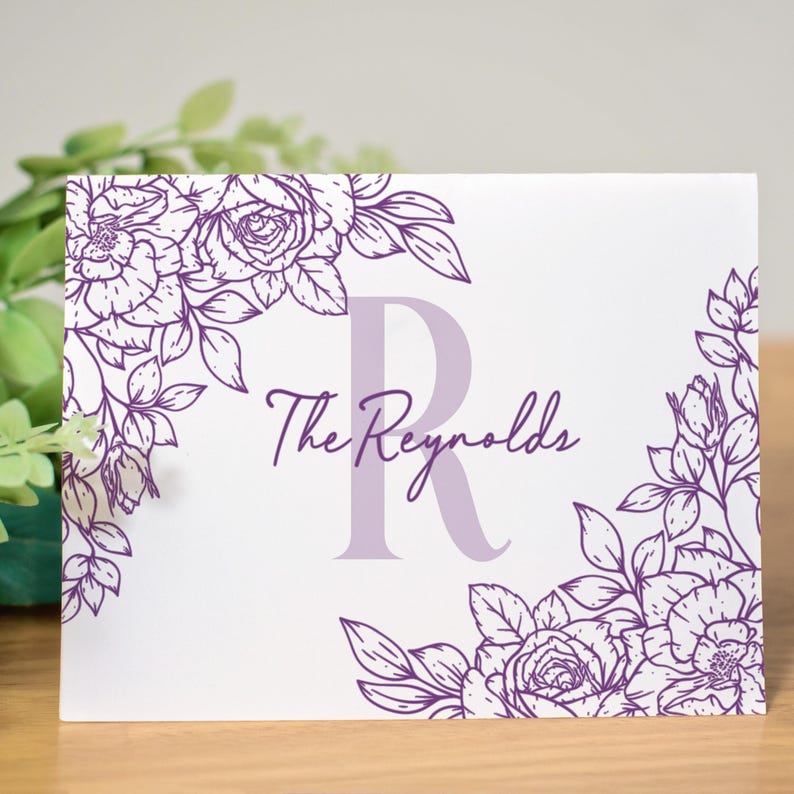 Personalized Monogram Note Cards, Custom Floral Notecards With ...