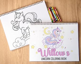 Girls Personalized Unicorn Coloring Book, Custom Kids Coloring Books With Name,  Stocking Stuffers, Party Favor gift, Childrens name Books
