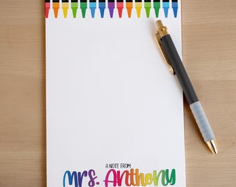 Personalized Teacher Note Pad,  Colorful Name stationery,, Rainbow Classroom Teacher Appreciation Back to School Gift