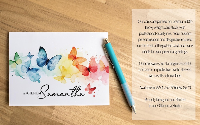 Personalized Note Cards With Name, Set of Rainbow Butterfly Stationery ...