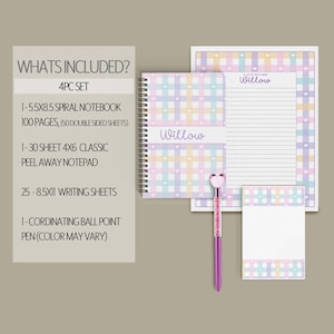 Personalized Stationery Set, Kids Letter Writing Set, Writing Paper for Girls, Heart Notebook, Girls Notepads, Notecard Set, with Envelopes 4pc Stationery Set