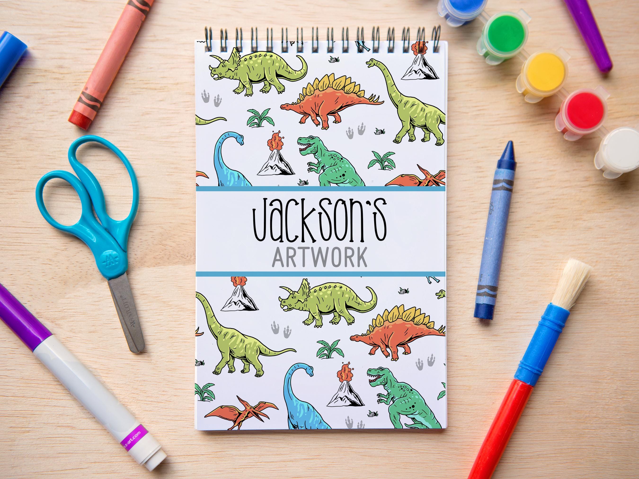 Boys Personalized Sketchbook, Kids Custom Drawing Art Pad with Name, Stocking Basket Stuffers, Boys Girls Party Favor, Dinosaur Sketch pad