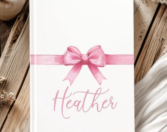 Personalized Pink Coquette Bow Journal, Custom Notebook with Name, Hardcover Aesthetic Note Writing Journals, Bridesmaid, Mother's Day gift
