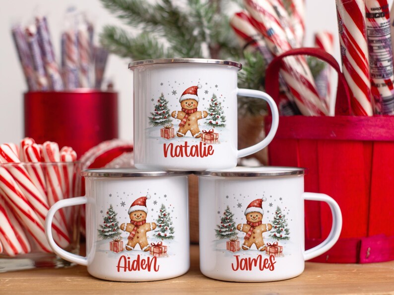 Personalized Christmas Mug , Custom Gingerbread Cocoa Mugs, Christmas Mugs for Kids, Custom Camper Mug with your Name, Stainless Steel Mugs image 6